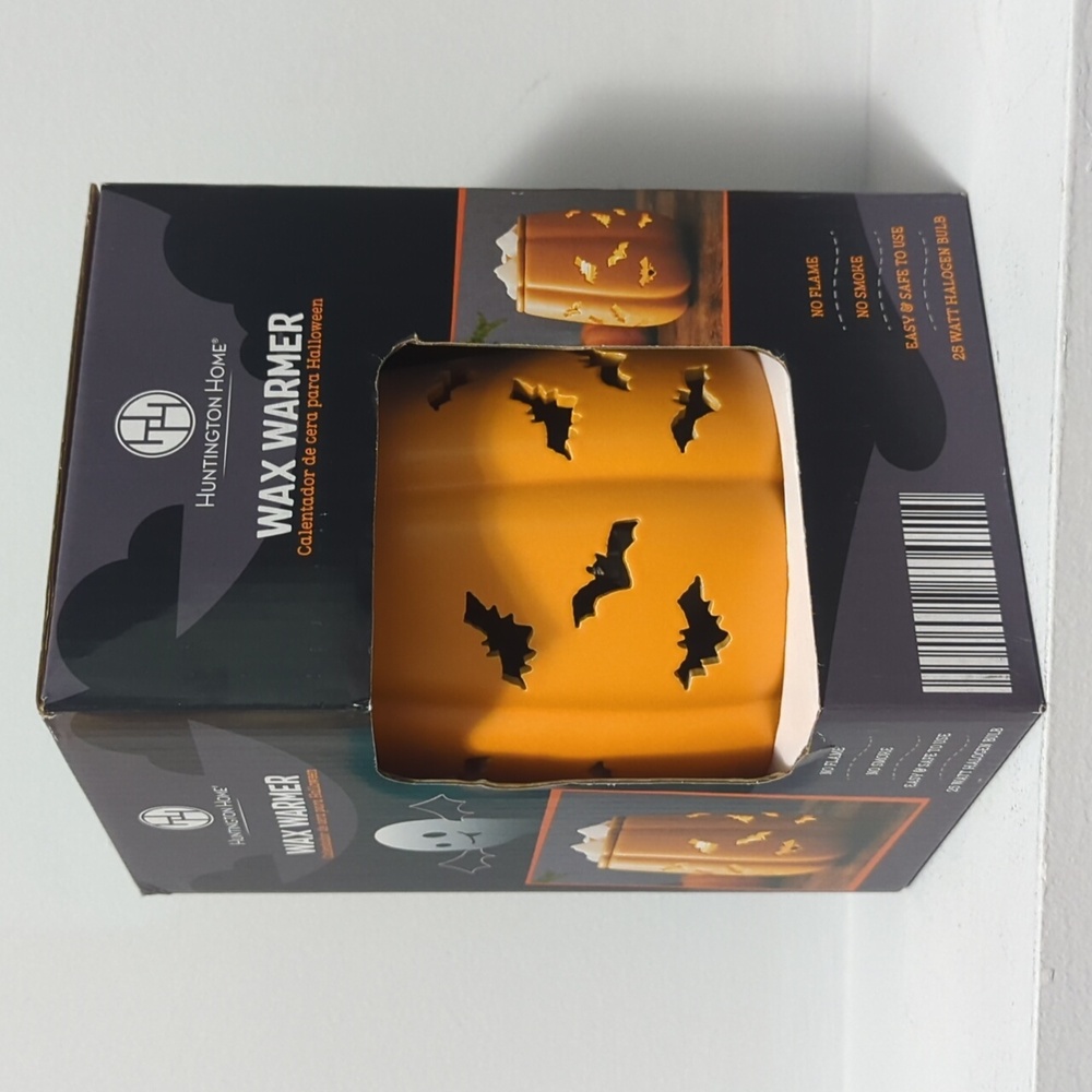 NIB HUNTINGTON HOME WAX WARMER PUMPKIN WITH BATS NO FLAME NO SMOKE 25 W HALOGEN